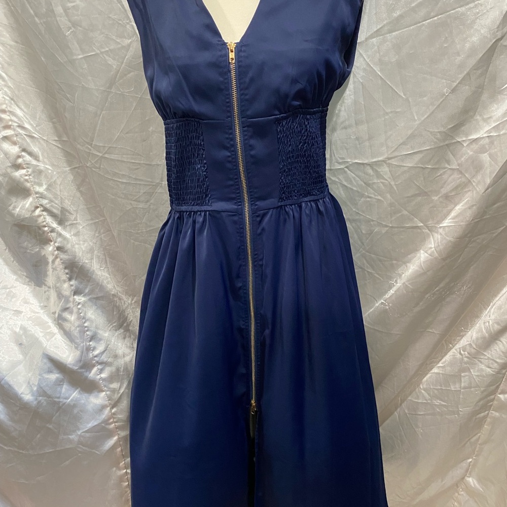 Cupshe Navy Blue Midi Dress with Gold Zip